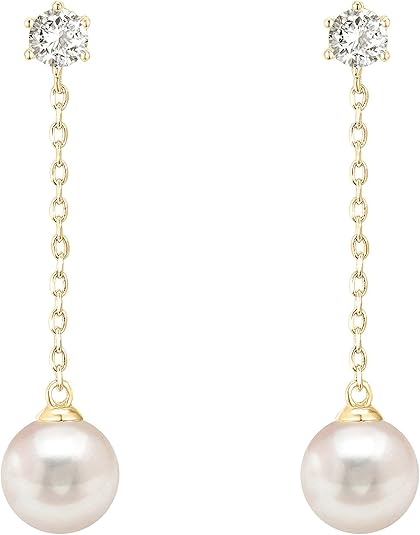 14K Gold Plated Sterling Silver Posts Shell Pearl Dangle Drop Earrings | Bridal Pearl Earrings for Women