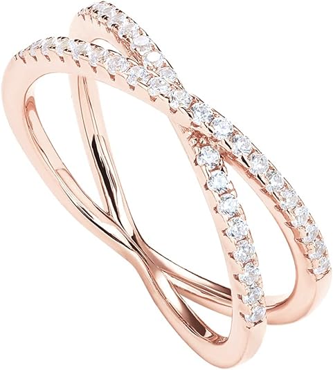 14K Gold Plated X Ring Simulated Diamond CZ Criss Cross Ring for Women