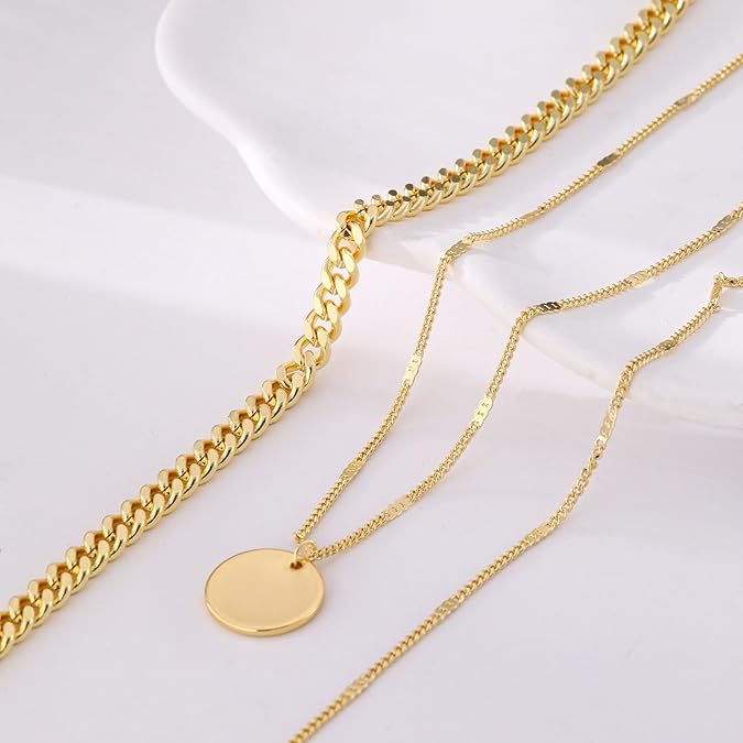 Gold Silver Necklaces for Women, Stackable Stack 14K Real Gold Plated Silver Chain Necklace