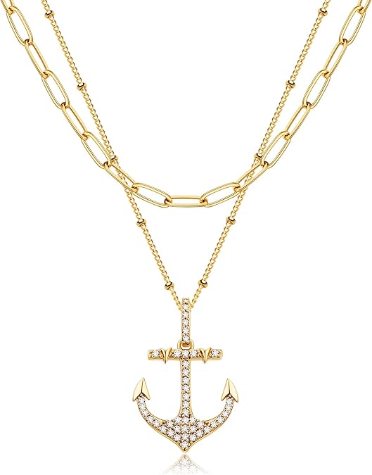 Layered Heart Necklace Pendant Handmade 18k Gold Plated Dainty Gold Choker Arrow Bar Layering Long Necklace for Women