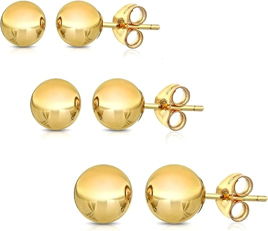 14K Solid Gold Ball Stud Earrings